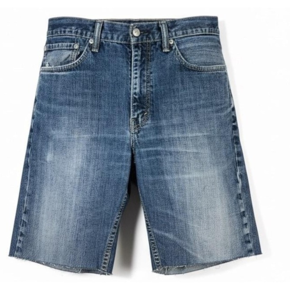 Levi's 514 Shorts Mens 36 Blue Bermuda Cutoff Raw Hem Distressed 5-Pocket